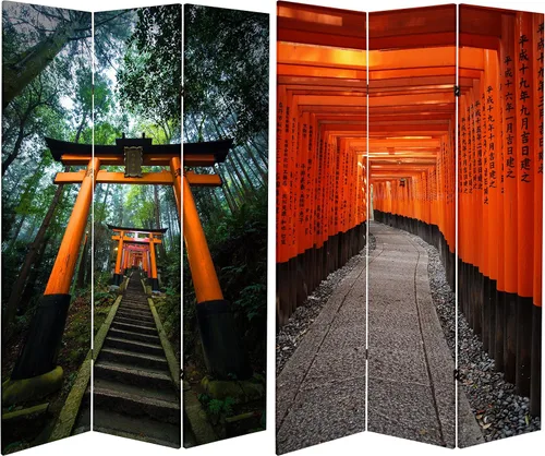 Miniatura 7 de Red Lantern Divisor de habitación de lona inspirado en la dinastía de doble cara de 6 pies de alto, figuras japonesas