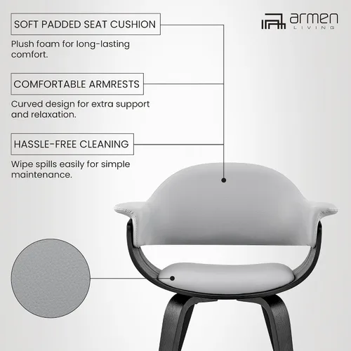 Miniatura 9 de Armen Living Adalyn - Silla de comedor de piel sintética y madera, gris/negro, 19 pulgadas de profundidad x 25 pulgadas de ancho x 30 pulgadas