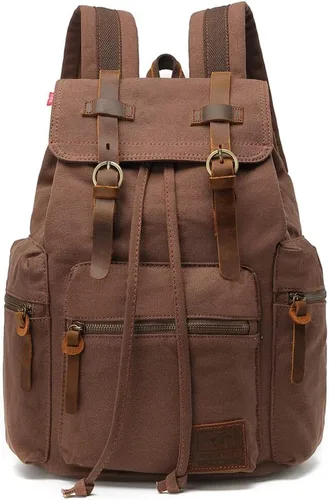 Miniatura 7 de Mochila de lona unisex vintage casual de 17 pulgadas para laptop, mochila escolar, mochila universitaria, senderismo, camping, bolsa de viaje