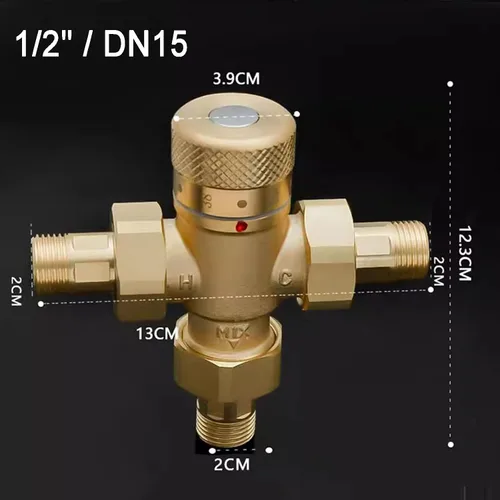Miniatura 2 de Thermostatic Mixing Valve, Thermostatic Water Valve, Solid Brass, with Celsius Scale Mark, Removable Interface Design, Built-in Checks, for