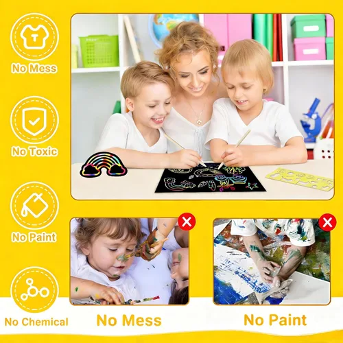 Miniatura 7 de ZMLM Juego de 100 piezas de papel de arte de arco iris para rascar, kit de suministros de manualidades mágicos para niños, niñas, niños, hojas