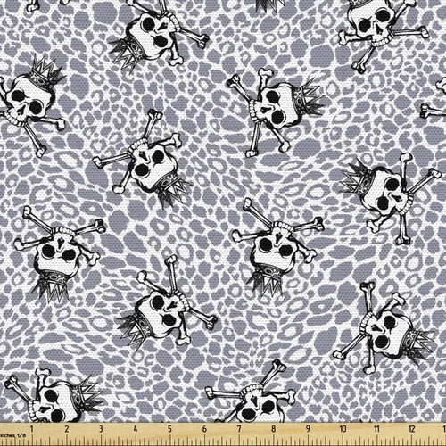 Miniatura 83 de Ambesonne The Yard, tela de calavera colorida con temática de Halloween, diseño de calavera y huesos cruzados, divertido estampado de dibujos