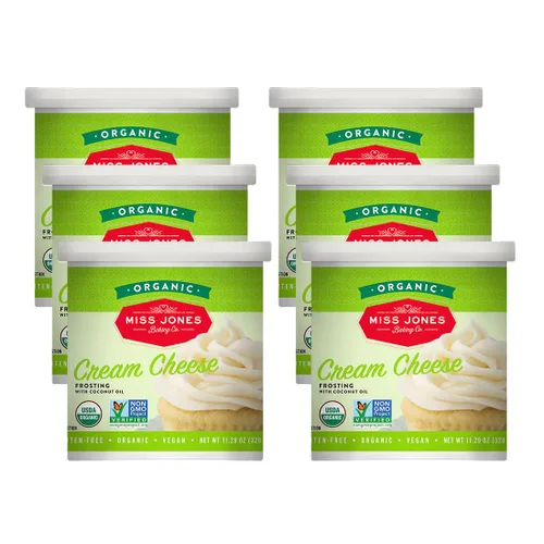 Miss Jones Baking Crema de mantequilla orgánica para hornear, perfecta para glaseado y decoración, vegana: Queso crema (Paquete de 6)