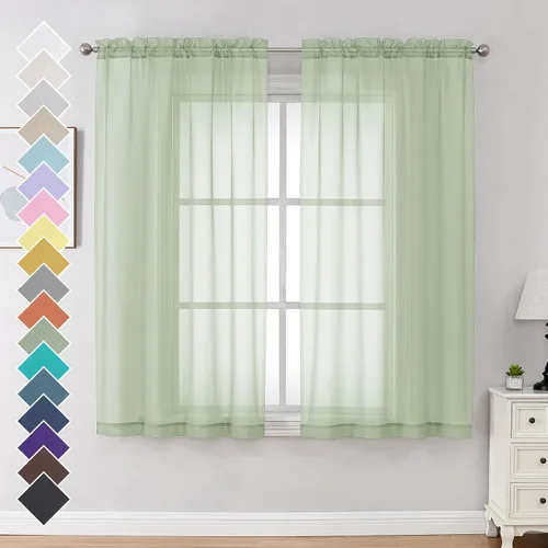 Miniatura 210 de OVZME - Cortinas traslúcidas blancas de 45 pulgadas de largo, 2 paneles, cortinas de gasa con bolsillo para barra para ventanas pequeñas, cada una