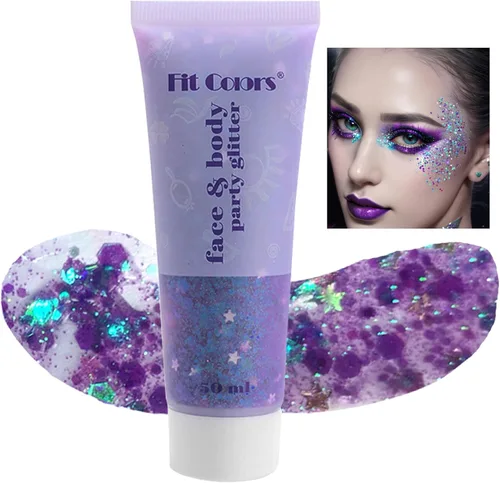 Miniatura 12 de Gel con purpurina azul para rostro y cuerpo, lentejuelas de sirena, labios, uñas, accesorios para festivales, rave, purpurina líquida holográfica