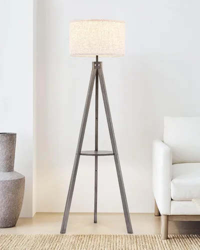 Miniatura 8 de ELYONA Lámpara de pie con trípode de madera estilo granja con mesa, lámpara de pie de lectura moderna con 3 temperaturas de color, bombilla LED
