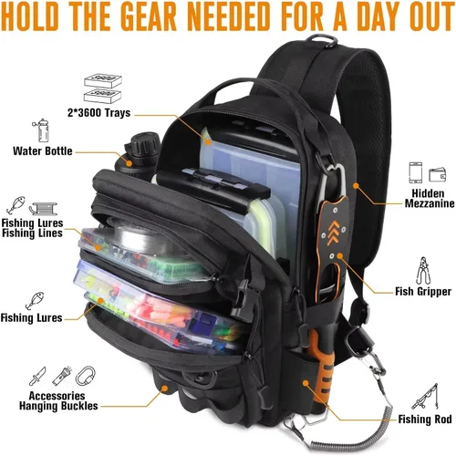 Miniatura 3 de Dovesun Mochila de pesca pequeña con cajas de aparejos, bolsa de pesca con parches bordados de bricolaje, bolsa de aparejos de regalo para hombres