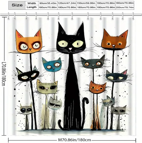 Miniatura 2 de Divertidos juegos de cortinas de ducha con diseño de gato, bonita cortina de ducha para niños, tela lavable y duradera, cortina de ducha de 72 x 72