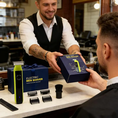 Miniatura 8 de Recortadora de barba para hombres, afeitadora eléctrica híbrida recargable y peluquera corporal, afeitadora facial lavable, 4 peines para hombre