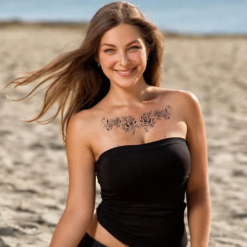Miniatura 7 de PAGOW 6 tatuajes falsos para mujer, impermeables, floral, moño, rosa, tatuaje de temperatura realista para mujeres y niñas, pecho