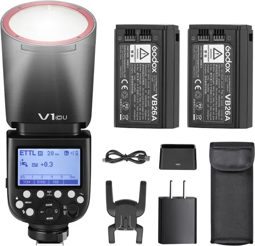 Godox V1 C U Flash para cámara Canon Godox V1C V1-C TTL Flash con 2 unidades VB26 batería