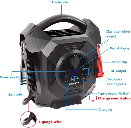 Miniatura 3 de Arrancador de batería de 80000 mAh – Arrancador de salto de 12/24 V con 4 clips de alambre de calibre, 10000 A reforzador de autobús de camión