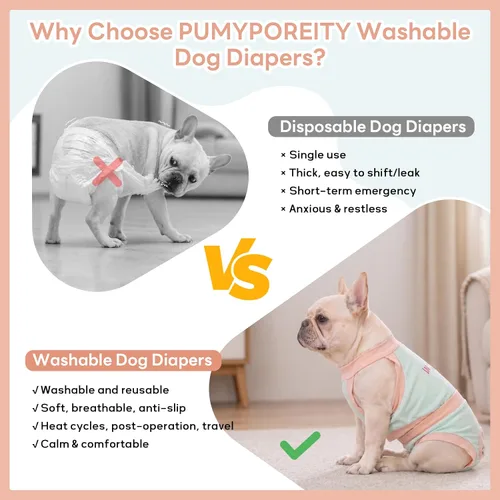 Miniatura 5 de PUMYPOREITY Pantalones de bulldog francés para perro, hechos para cuerpo corto y pecho ancho, solución reutilizable lavable para marcado, Azul