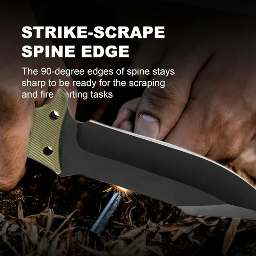 Miniatura 3 de Jasni Cuchillo de caza de supervivencia con funda, acero inoxidable, mango antideslizante completo, cuchillo táctico de hoja fija de 11 pulgadas