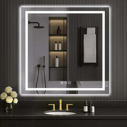 Miniatura 69 de LOAAO Espejo de Baño LED de 40"X32" con Luces, Antivaho, Regulable, Retroiluminación RGB + Iluminación Frontal, Espejo de Tocador de Baño