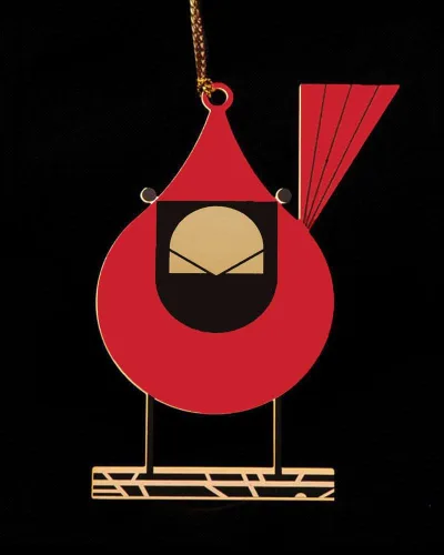 Miniatura 2 de Charley Harper Cardinal Close Up Adorno de latón Adorno de Navidad