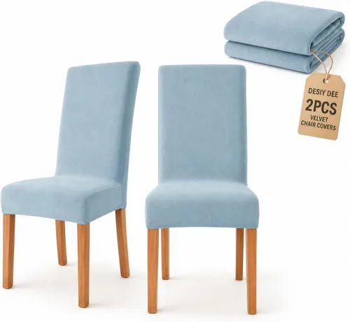 Deisy Dee Fundas elásticas de terciopelo para sillas de comedor, coloridas y lavables, protectores de muebles extraíbles elásticos (2, color azul