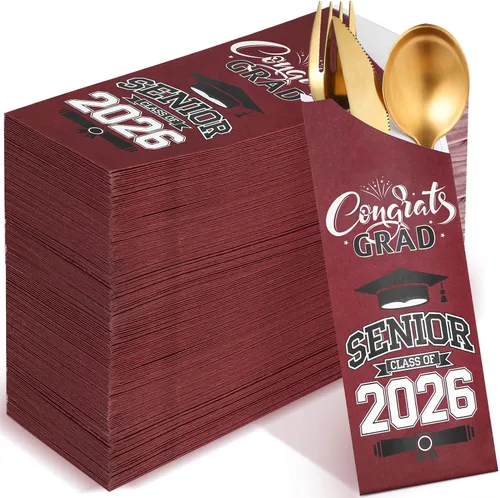 Miniatura 8 de Ireer 100 bolsas de papel para cubiertos de papel, fundas para utensilios de cocina para fiesta de graduación, decoración de mesa de centro de mesa