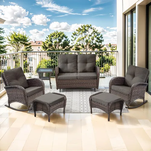 Miniatura 12 de Mecedora de Artfurniz para patio: Silla mecedora de mimbre para exteriores con cojín removible, con capacidad de peso de 300 libras, asiento Mimbre