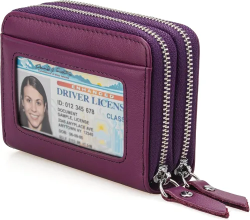 Miniatura 9 de KM Legend Cartera para mujer, delgada, con bloqueo RFID, tarjetero con ventana de identificación, monederos compactos con doble cremallera