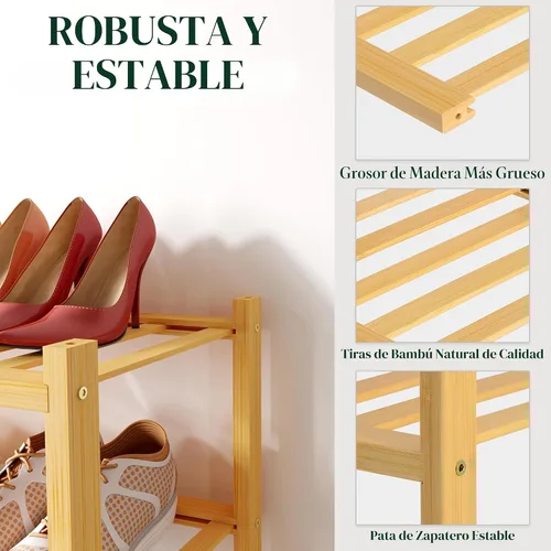 Miniatura 3 de Smiry Zapatero de bambú para armario, organizador de zapatos apilable de 3 niveles, estante de almacenamiento de zapatos independiente para entrada