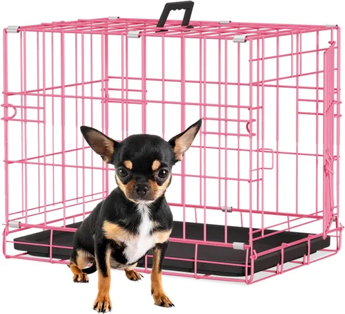 Miniatura 12 de BestPet Jaula para perros 18 pulgadas Negro Perrera de metal plegable con puertas individuales, pestillos seguros de perno deslizante