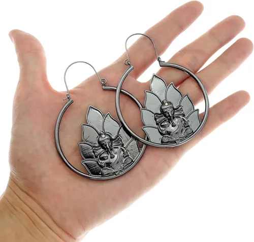 Miniatura 3 de RechicGu Ethnic Bali Jhumka Jhumki Lotus Mexico Gypsy - Aretes colgantes tradicionales con caja de regalo (elefante negro), Metal Concha