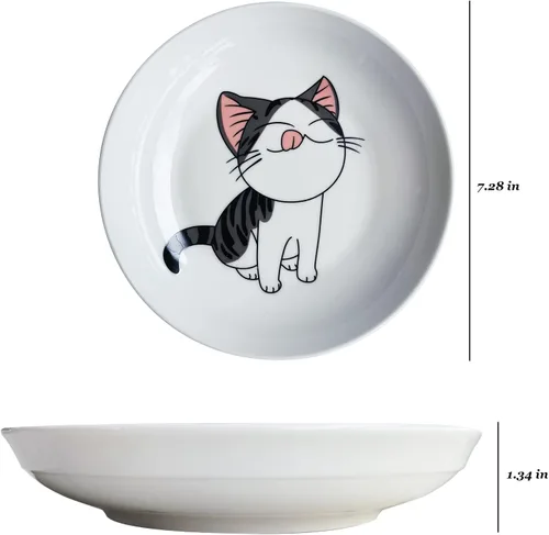 Miniatura 2 de Juego de 5 platos de cerámica con bonito diseño de gato, platos llanos grandes de porcelana para ensalada de postre de 7.28 pulgadas, platos