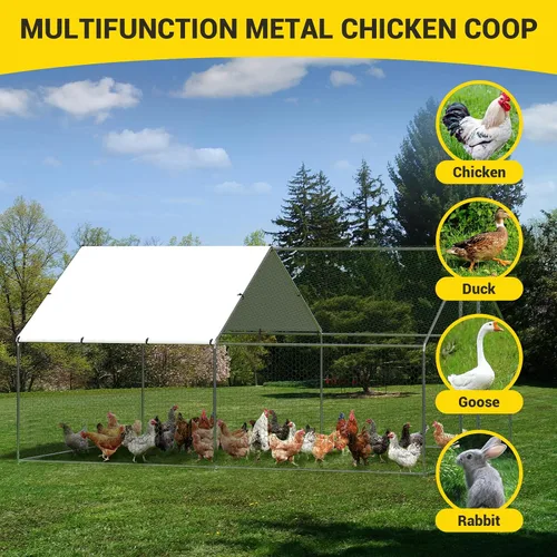 Miniatura 5 de GarveeLife Gallinero de metal grande con cubierta impermeable y anti-UV, jaula para aves de corral, corral de pollo al aire libre para uso en granja