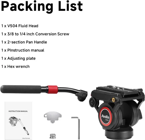 Miniatura 9 de Avella Cabezal fluido de trípode de video con placa de liberación rápida, ligero y resistente, compatible con Manfrotto, carga máxima de 13.2 lb/6