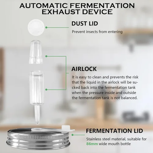 Miniatura 5 de Artcome Kit de fermentación de 28 piezas, 5 tapas de fermentación de acero inoxidable, 5 pesos de vidrio, 5 esclusas de aire, 6 anillos de silicona