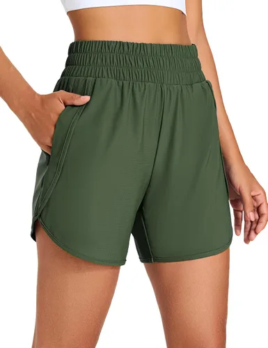 Miniatura 11 de KPSUN Pantalones cortos deportivos para mujer de 5 pulgadas de cintura alta, pantalones cortos de entrenamiento de verano con bolsillos
