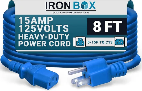 Miniatura 16 de IronBox Electric - Cable de alimentación de servicio pesado 5-15P a C13 - Cable de 3 clavijas 15A 125V 14/3 SJT para PC - Cable para computadora