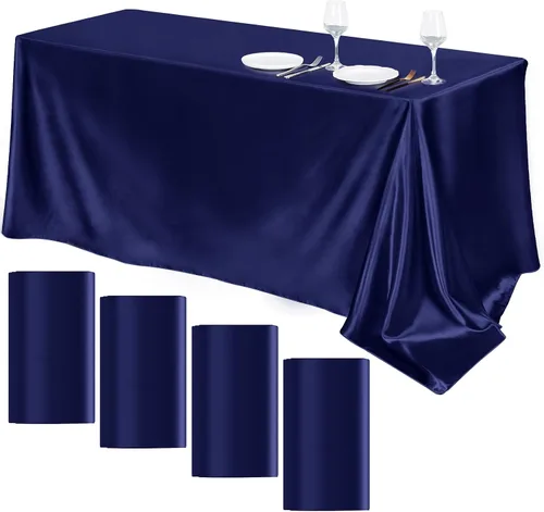 Miniatura 17 de TURSTIN Paquete de 4 manteles de satén negro de 102 x 58 pulgadas, mantel rectangular de seda brillante, tela suave, decoración de mesa para bodas