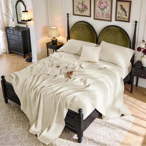 Miniatura 12 de SONORO KATE Sábanas de cama de lino francés 100% puro, tamaño Queen, sábanas de cama de lino transpirables y duraderas, antidesgarro, lavables a