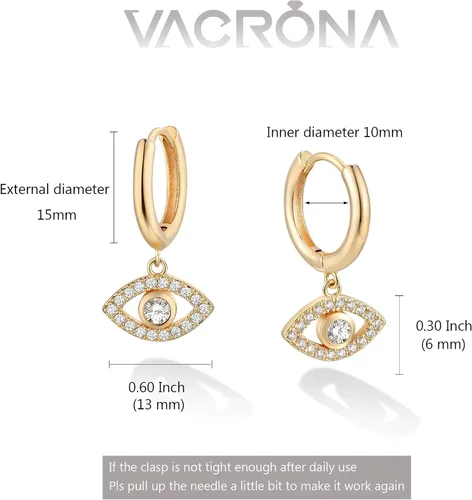 Miniatura 4 de VACRONA - Aretes tipo arracadas para mujer, chapados en oro de 14 quilates, diseño de aro de arracada