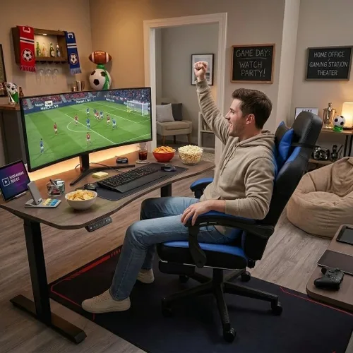 Miniatura 2 de Silla de videojuegos para adultos, silla de juegos con reposapiés, silla de computadora grande y alta con soporte lumbar de masaje, capacidad