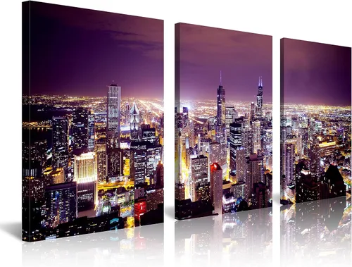 Miniatura 35 de NAN Wind Detroit Skyline - Lienzo decorativo para pared, paisaje urbano, escena nocturna, impresión artística de ciudad en blanco y negro sobre
