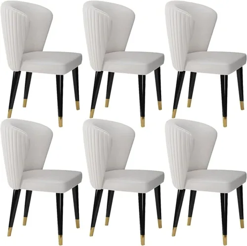 Miniatura 9 de Juego de 6 sillas de comedor de cuero de microfibra artificial, sillas de cocina con patas de madera maciza para habitación, cocina, sala de estar