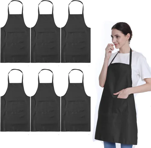 Miniatura 10 de Total de 6 delantales con babero azul bebé a granel con 2 bolsillos para mujeres, hombres y adultos, cocina de chef (6, azul bebé)