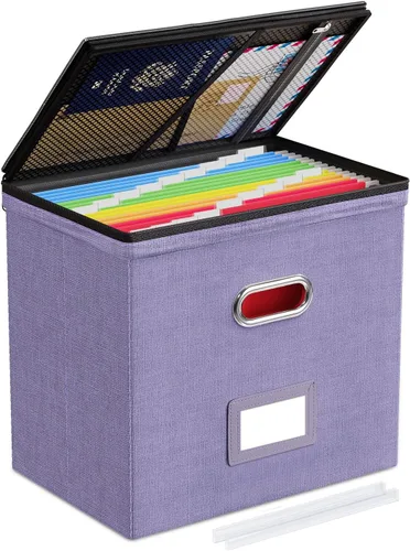 Miniatura 25 de Oterri Paquete de 2 cajas organizadoras de archivos con tapas, caja de archivos con bolsillos de malla, caja organizadora de documentos para Verde