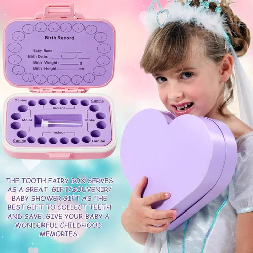 Miniatura 6 de Jetec Caja de dientes de bebé, recuerdo para niños, soporte de almacenamiento de dientes, organizador de dientes para niños, caja de hadas