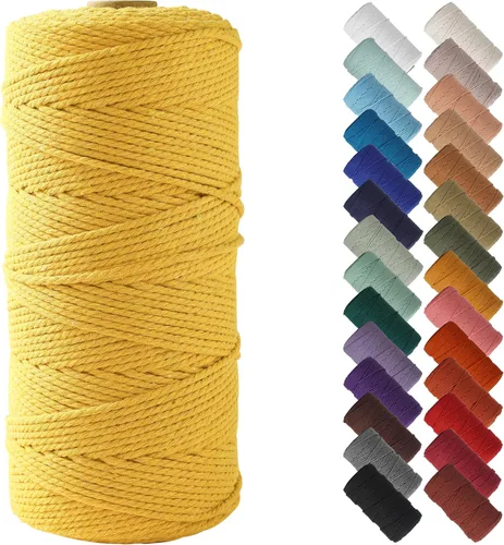 Miniatura 53 de Cordón de macramé de 1/8 pulgadas 220 yardas (200 metros) suministros naturales de macramé, hilo de macramé, cuerda de algodón de color, cuerda