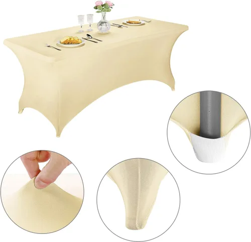 Miniatura 3 de LZY Cubierta de Mesa Elástica Ajustable de Spandex para Mesa Plegable de 6 pies, 4 pies o 8 pies, Mantel de Cóctel Rectangular, Perfecto para Champn