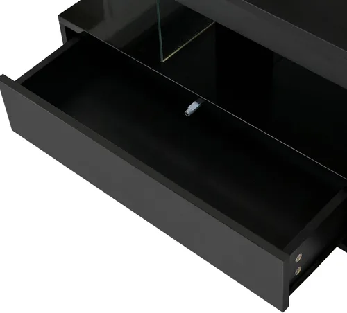 Miniatura 9 de Mesa de centro moderna LED con cajones de almacenamiento y estantes de exhibición de 2 capas, mesa central rectangular de 51 pulgadas, mesa