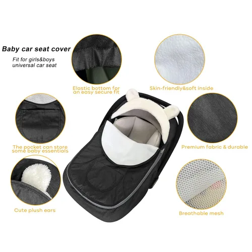 Miniatura 4 de Funda para asiento de automóvil, funda de asiento de automóvil para bebé, cubierta universal para asiento de automóvil para invierno, otoño, Negro