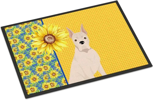 Miniatura 347 de Caroline's Treasures WDK5313MAT Airedale Terrier - Tapete para puerta delantera de 18 x 27 pulgadas, diseño de girasoles de verano, para entrada
