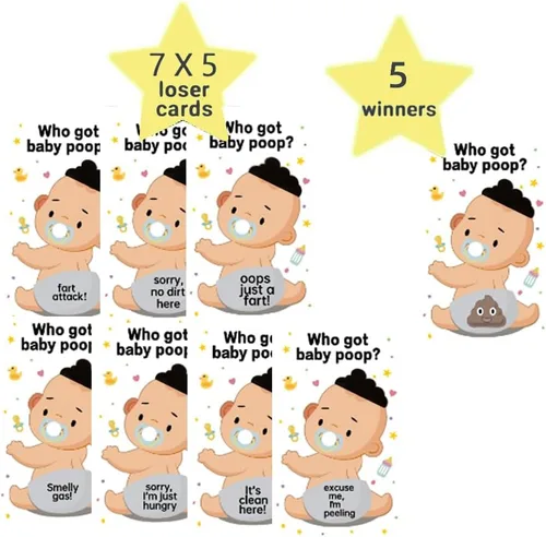 Miniatura 5 de Juego de rascar para baby shower de 40 piezas, divertidos suministros para fiesta de revelación de género con 5 tarjetas ganadoras, diseñado