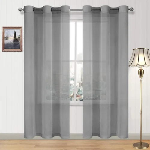 Miniatura 173 de DWCN Cortinas traslúcidas color verde frijol para sala de estar y dormitorio - Cortinas voile con aspecto de lino sintético con ojales en la parte