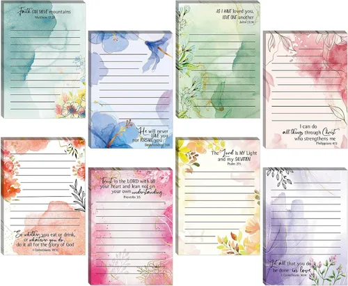 Miniatura 11 de 8 Pack Christian Sticky Notes Samll Scripture Inspirational Memo Pads Floral Design Adhesive Religious Bible Verse Quotes Notepads for Writing Diary